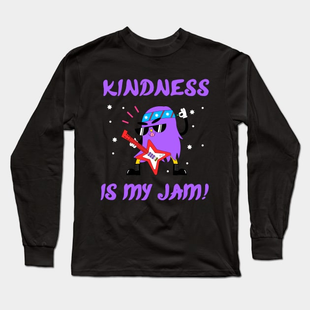 Kindness is My Jam with Hairy Monster on the Acoustic Guitar Long Sleeve T-Shirt by Unified by Design